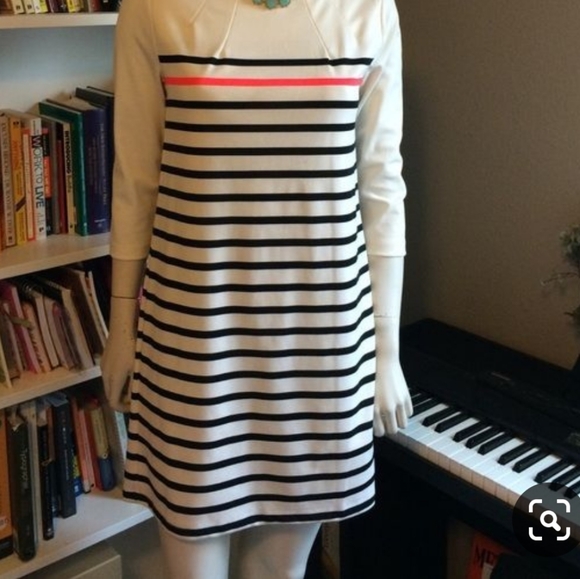 H&M SHIFT DRESS PINK/BLACK  STRIPES CREAM SIZE M - Picture 2 of 7